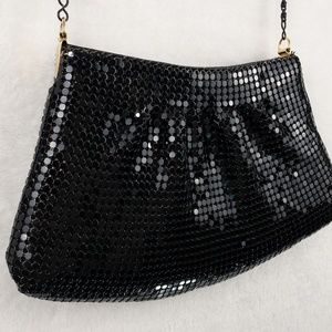 Vintage Jotta Purse 80s Black Metal Mesh handbag Clutch Chain Strap